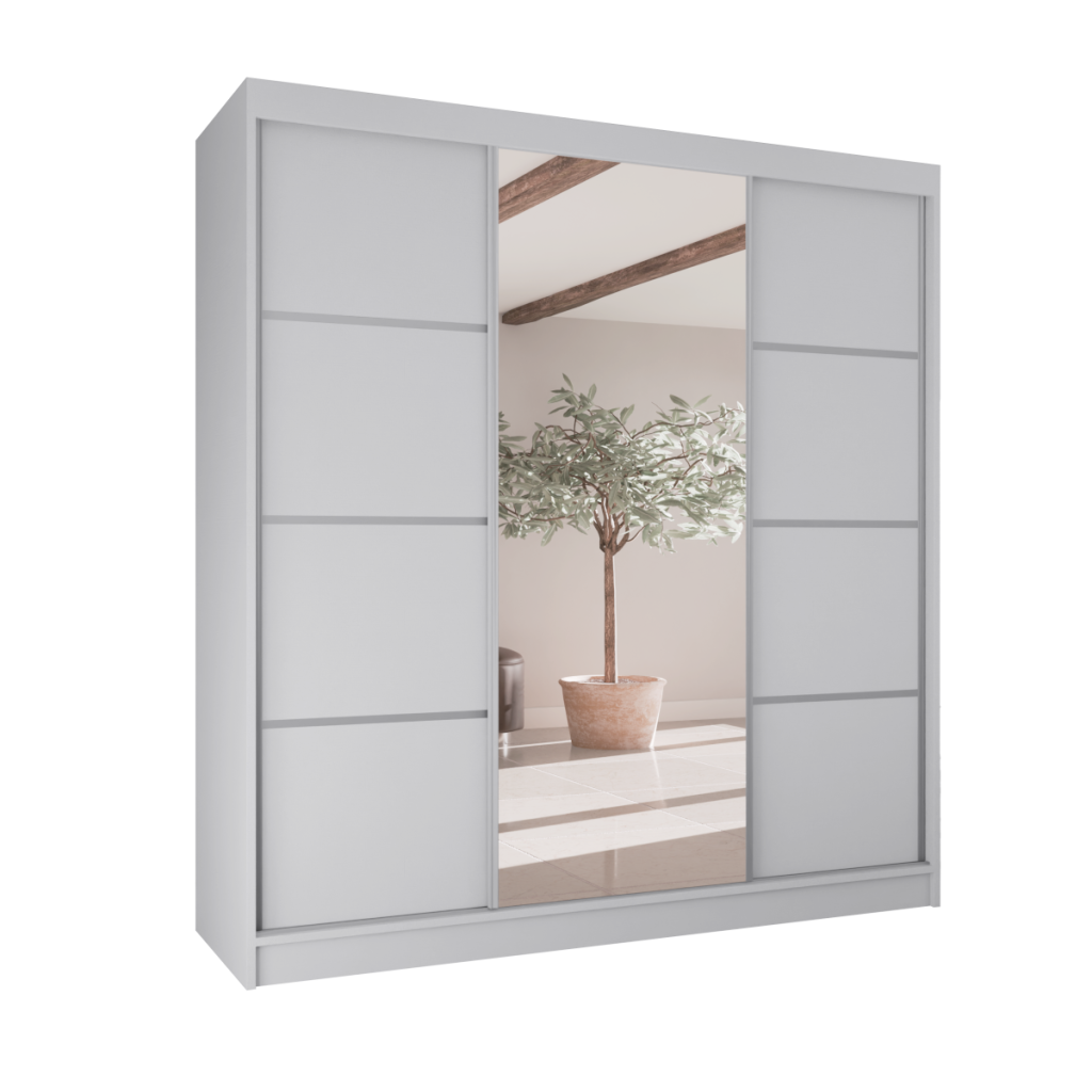 SZAFA PRZESUWNA - VILO BIAŁY + BIAŁY + OKUCIA SREBRNE